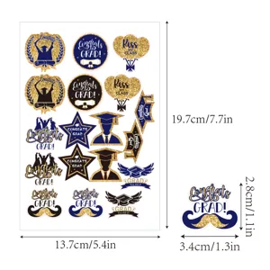 Graduation sticker sheet with gold foil design, perfect for school party decor and gifts.