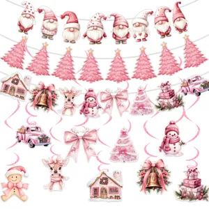 Rosa Weihnachtsfeier Hängegirlande Spirale Dekorationen Set für festliche Inneneinrichtung