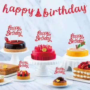 Ensemble de banniere et de topper de gateau joyeux anniversaire scintillant pour fete.