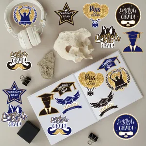 Graduation gold stamping stickers set, waterproof self-adhesive decals for school party decor.