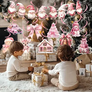Rosa Weihnachten hängende Spiralen Dekoration Set, süße Wichtel und Baum Party Innendeko