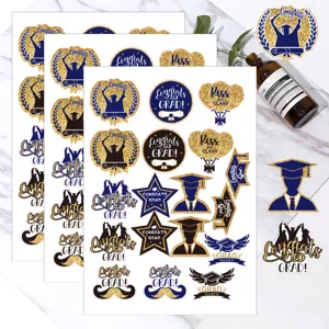 Graduation Season Stickers Gold Foil Transparent Round Self Adhesive Labels For School Party Kids Celebration Decor