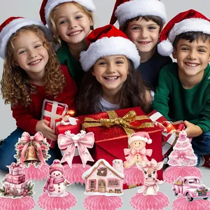Pink Christmas honeycomb centerpieces set for festive holiday party table decorations!
