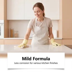 Vue détaillée du nettoyant de cuisine avec formule douce et protection des surfaces.