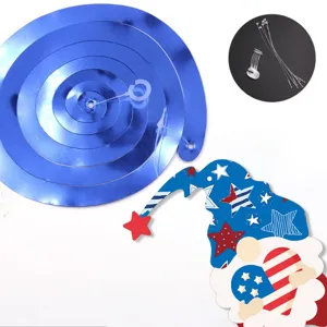 Independence Day spiral hanging decoration set with blue metallic whirls and gnome cutout details.