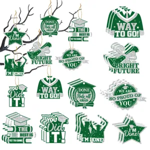 Graduation Party Hanging Decorations Green Silver Glitter Cardboard Ornaments Graduation Cap Star Book Pendant Props