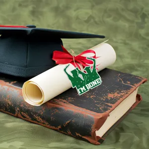 Graduation season decorative pendant detailed view, featuring graduation cap and diploma scroll props for party.