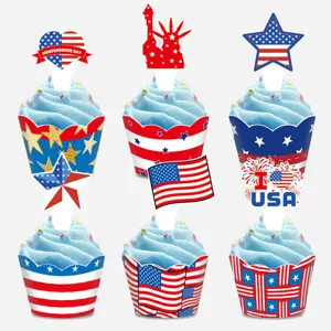 Amerikanische Unabhängigkeitstag Cupcake Topper Wrapper patriotische Party Deko Set USA
