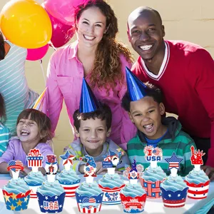 4. Juli Cupcake Topper und Wrapper Amerikanischer Unabhängigkeitstag Partykuchendekor