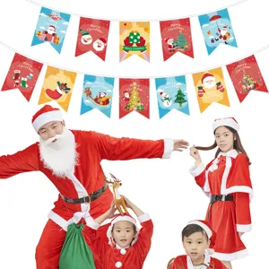 Christmas Party Decoration Banner Hanging Ornament Paper Xmas Garland Merry Christmas Holiday Festival Home Indoor Supplies