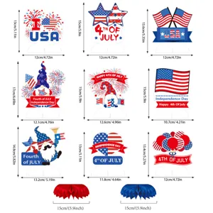 Independence day party table centerpiece decorations set with honeycomb bases for 4th of July.