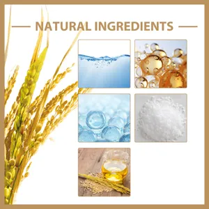Grafica di dettaglio del tonico al riso con ingredienti naturali per idratazione e nutrimento.