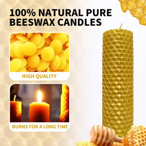 Bougies en cire d'abeille 100% naturelle pure avec texture en nid d'abeille longue durée.