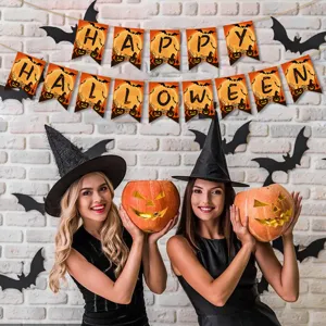 Banner decorazione festa di Halloween con zucca e cappello da strega spettrale per feste.