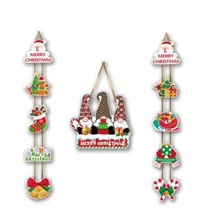 Christmas hanging door sign set, festive gnome and Santa wall hanging party decor items.