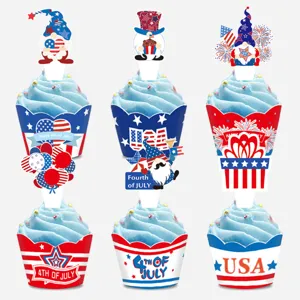 4th of July Cupcake Wrappers und Topper Set fuer perfekte patriotische Party Dekoration.