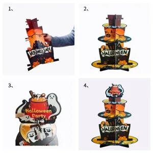 Halloween 3-tier paper cupcake stand magic castle party dessert display tower decoration
