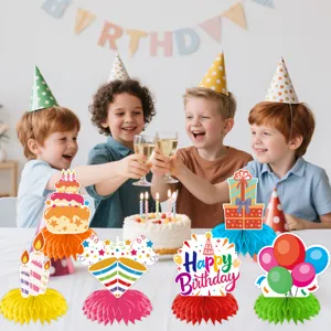 Birthday honeycomb table centerpieces colorful birthday theme party decoration set.