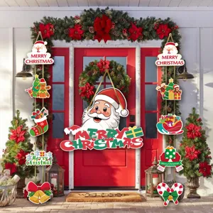 Christmas door hanging decorations set, festive porch sign and party wall decor props.