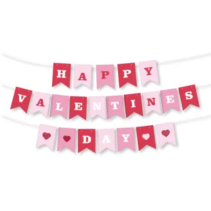 Valentine's Day banner party decoration pink red bunting flags hanging backdrop garland setup