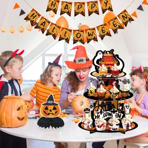 Halloween 3-tier paper cake stand castle pumpkin party decorative cupcake display