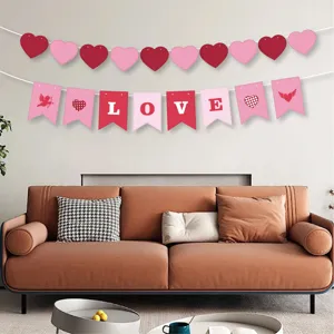 Valentine's Day party decoration banner pink heart garland romantic hanging flag set