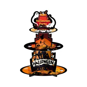 Halloween 3-Tier Paper Cupcake Stand Magic Castle Party Decorative Display Props