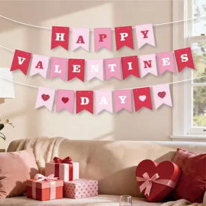 Valentine S Day Party Decoration Banner Pink Red Heart Love Swallowtail Flag Hanging Garland Romantic Event Supplies