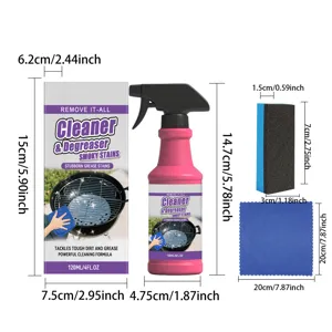 Set de spray nettoyant pour barbecue avec flacon, boîte, éponge et chiffon dimensions.
