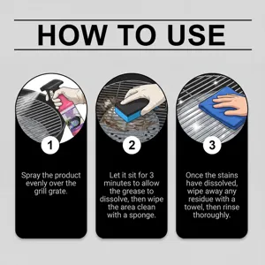 Image de détail du nettoyant pour gril montrant des instructions étape par étape pour grilles.