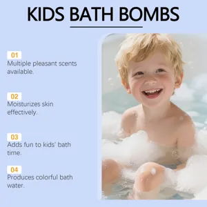 Details van kinderbadbommen met leuke eigenschappen en huidverzorgende geuren.