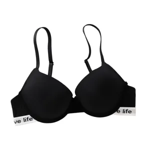 Comfortable black seamless push-up bra for women, featuring a stylish elastic band.