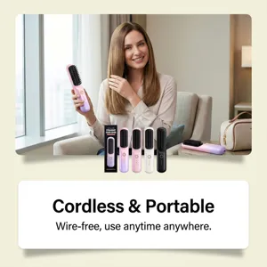 Detail view of the cordless portable hair straightening comb, perfect for daily styling.