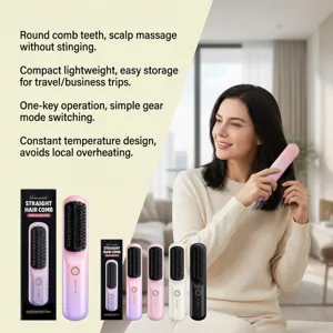 Portable wireless hair straightening comb for daily scalp massage and quick styling.