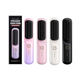Wireless portable straight hair comb rechargeable electric hair straightening brush tool.