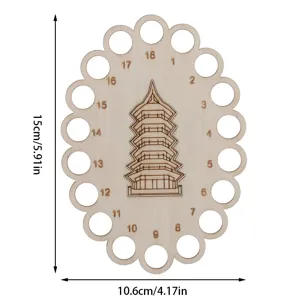 Wooden embroidery floss organizer with 18 holes and pagoda pattern for cross stitch.