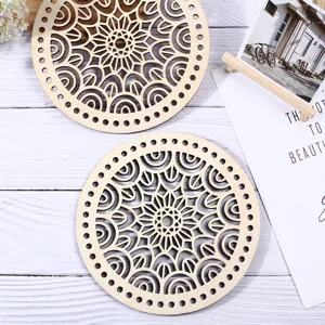 2pcs 20cm bases redondas de madera para cestas de ganchillo DIY y tejido artesanal.