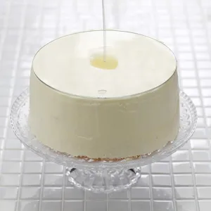 Vue détaillée du disque de lissage à gâteau en acrylique, idéal pour la pâtisserie professionnelle.