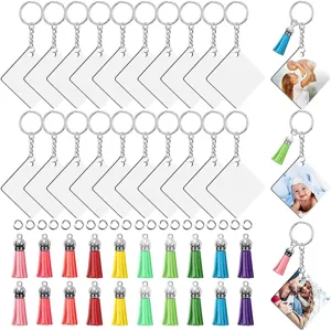 Set di Portachiavi con Nappe Quadrate in Acrilico per Lavori Fai da Te e Chiavi Auto Con Nappe Colorate