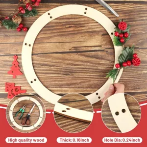 Wooden unfinished hanging wreath frame DIY Christmas holiday floral hoop wall door decor detail