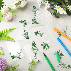 10pcs marca sitios acrílicos transparentes con impresión de hojas, carteles de boda DIY.