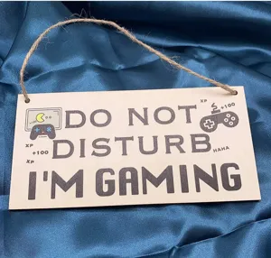 Wooden do not disturb hanging sign gamer room decor funny door sign with twine rope