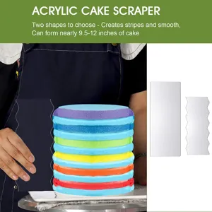 Transparent acrylic cake scraper set, features smooth and striped edges for baking.