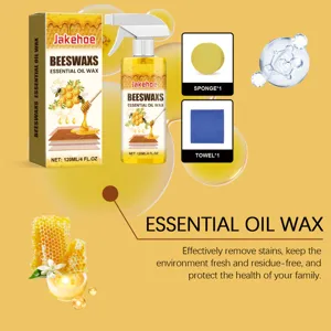Wood beeswax polish spray kit with sponge and towel for furniture care and cleaning maintenance