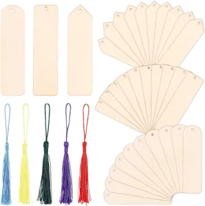 Blank Wooden Bookmarks With Colorful Tassels Unfinished DIY Wood Craft Rectangular Semicircle Triangle Tags For Reading