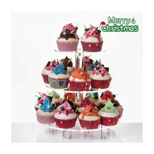 Soporte de acrílico transparente para cupcakes de 3 niveles torre de postres para fiestas