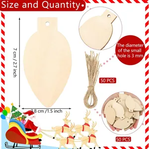 50pcs unfinished wooden light bulb shaped slices with jute rope for DIY Christmas crafts