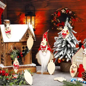 50pcs unfinished wooden bulb cutouts DIY blank Christmas tree hanging ornaments tags.