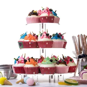 Soporte redondo de acrílico transparente de 3 niveles para cupcakes y fiestas