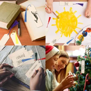 30 pcs wooden blank bookmarks with colorful tassels, DIY unfinished wood book tags for reading.